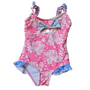 Sweet Honey One Piece Toddler girls Swimsuit Floral Bow Ruffles